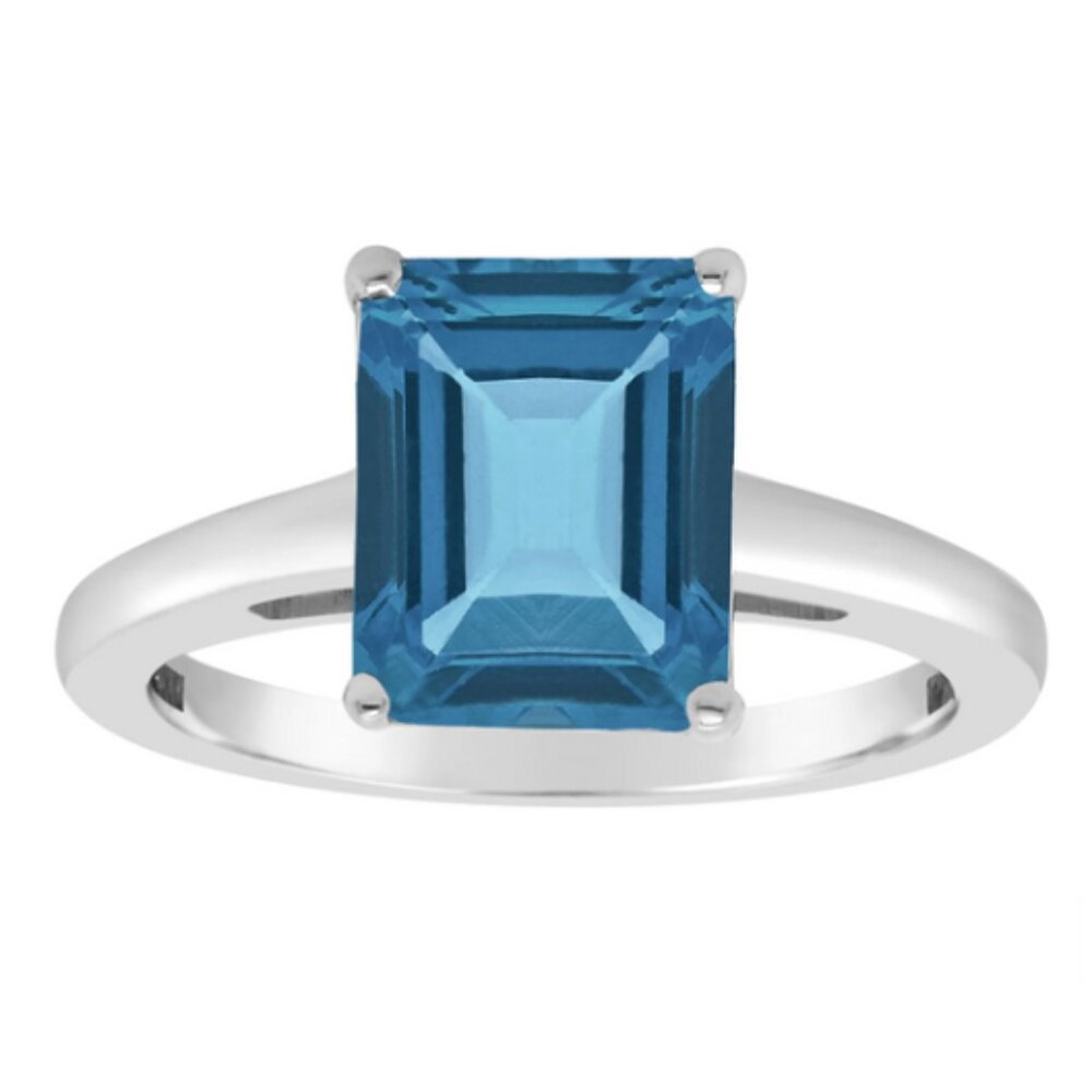 Sterling Silver 3.80ct Emerald-Cut London Blue Topaz Ring